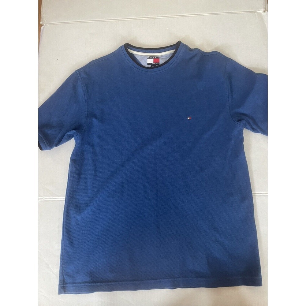Tommy Hilfger Mens Size‎ L Blue Short Sleeve Heavyweight Cottn Shirt